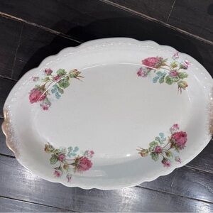 Floral Oval Serving Platter with Pink Roses